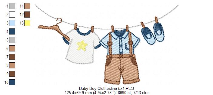 Baby Girl and Boy Clothesline - Fill Stitch - Set of 2 designs