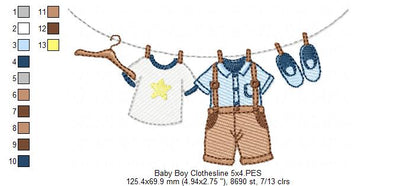 Baby Girl and Boy Clothesline - Fill Stitch - Set of 2 designs