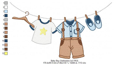 Baby Girl and Boy Clothesline - Fill Stitch - Set of 2 designs