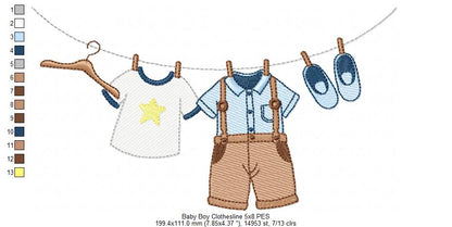 Baby Boy Clothesline - Fill Stitch Embroidery