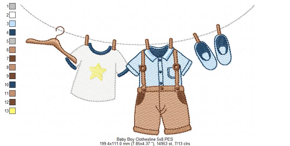 Baby Girl and Boy Clothesline - Fill Stitch - Set of 2 designs