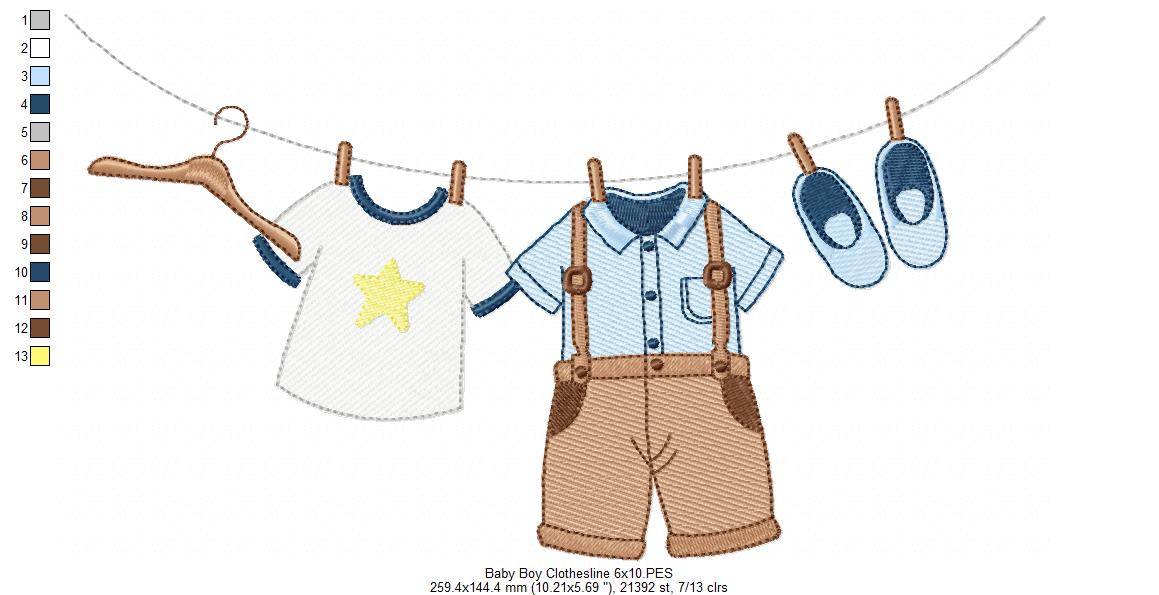 Baby Boy Clothesline - Fill Stitch Embroidery