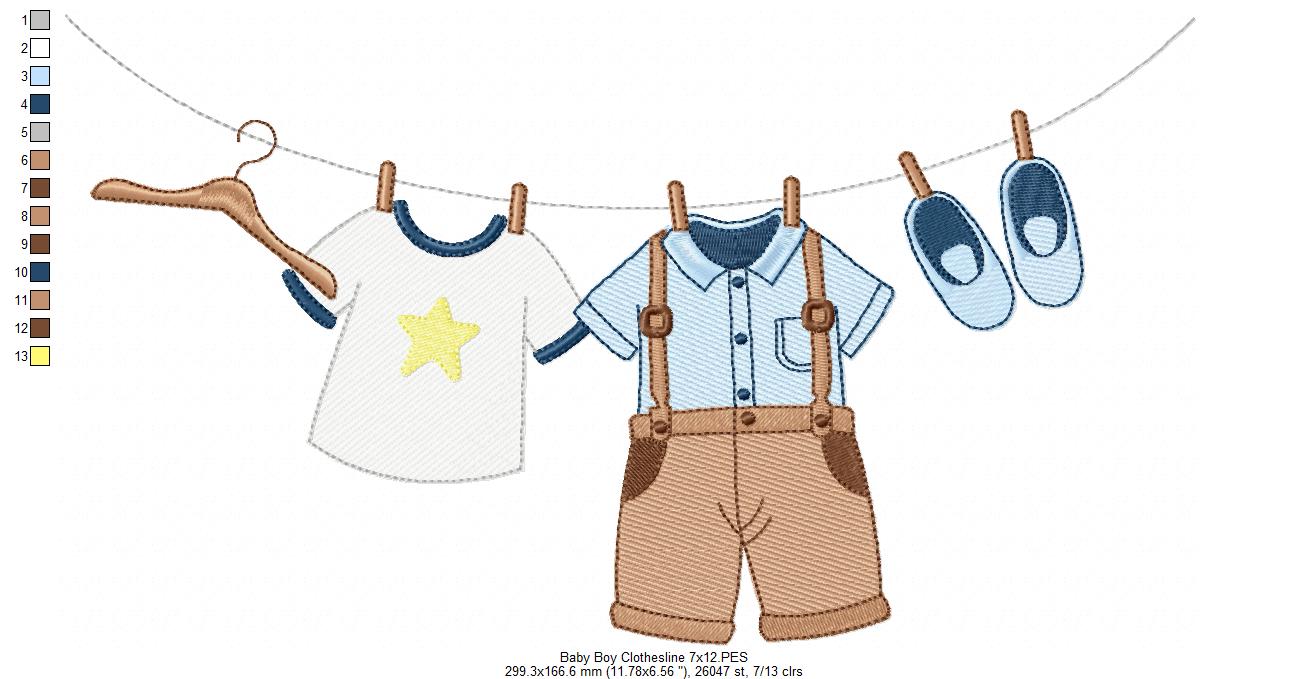 Baby Girl and Boy Clothesline - Fill Stitch - Set of 2 designs