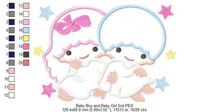 Twins Baby Girl and Baby Boy - Applique