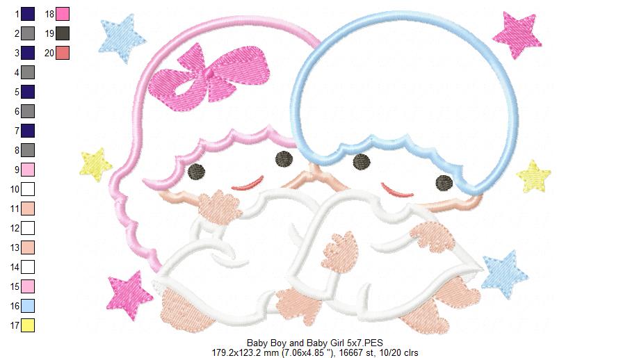 Twins Baby Girl and Baby Boy - Applique
