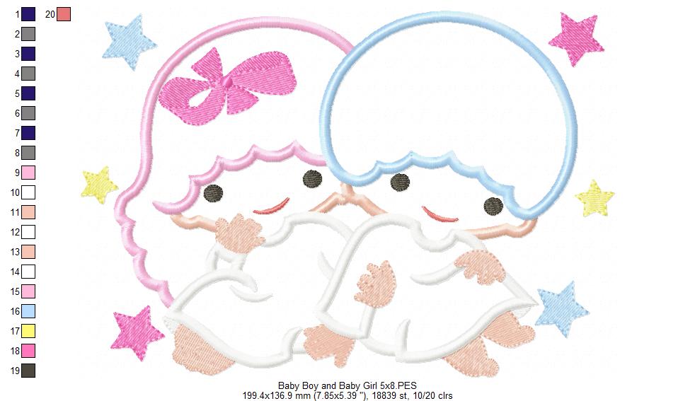 Twins Baby Girl and Baby Boy - Applique