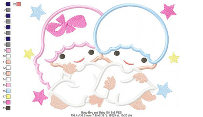 Twins Baby Girl and Baby Boy - Applique