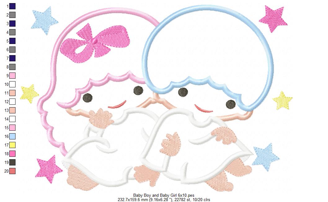 Twins Baby Girl and Baby Boy - Applique