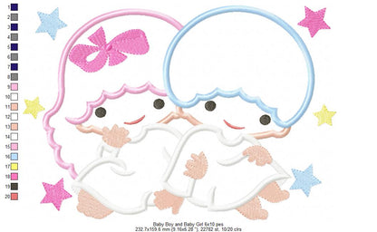 Twins Baby Girl and Baby Boy - Applique