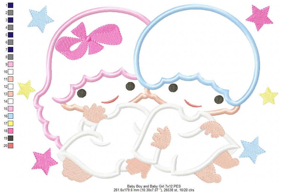 Twins Baby Girl and Baby Boy - Applique