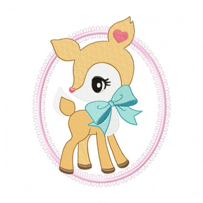 Baby Deer Little Doe Frame 01 - Applique - Machine Embroidery Design