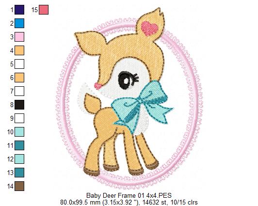 Baby Deer Little Doe Frame 01 - Applique - Machine Embroidery Design