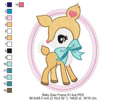 Baby Deer Little Doe Frame 01 - Applique - Machine Embroidery Design