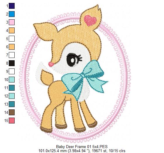 Baby Deer Little Doe Frame 01 - Applique - Machine Embroidery Design