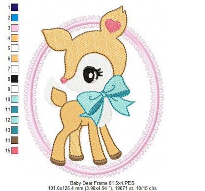 Baby Deer Little Doe Frame 01 - Applique - Machine Embroidery Design