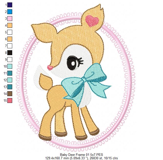 Baby Deer Little Doe Frame 01 - Applique - Machine Embroidery Design