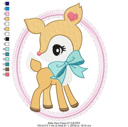 Baby Deer Little Doe Frame 01 - Applique - Machine Embroidery Design