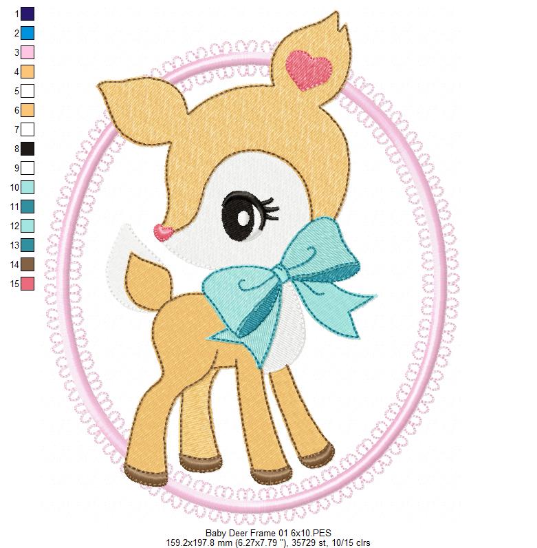 Baby Deer Little Doe Frame 01 - Applique - Machine Embroidery Design