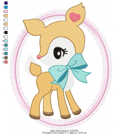 Baby Deer Little Doe Frame 01 - Applique - Machine Embroidery Design