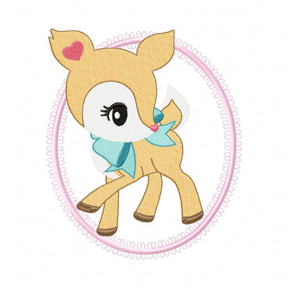 Baby Deer Little Doe Frame - Applique - Machine Embroidery Design