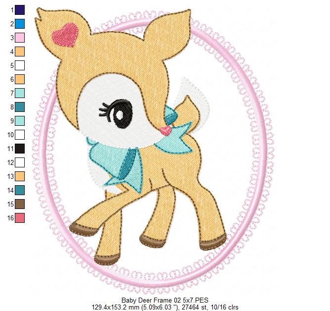 Baby Deer Little Doe Frame - Applique - Machine Embroidery Design