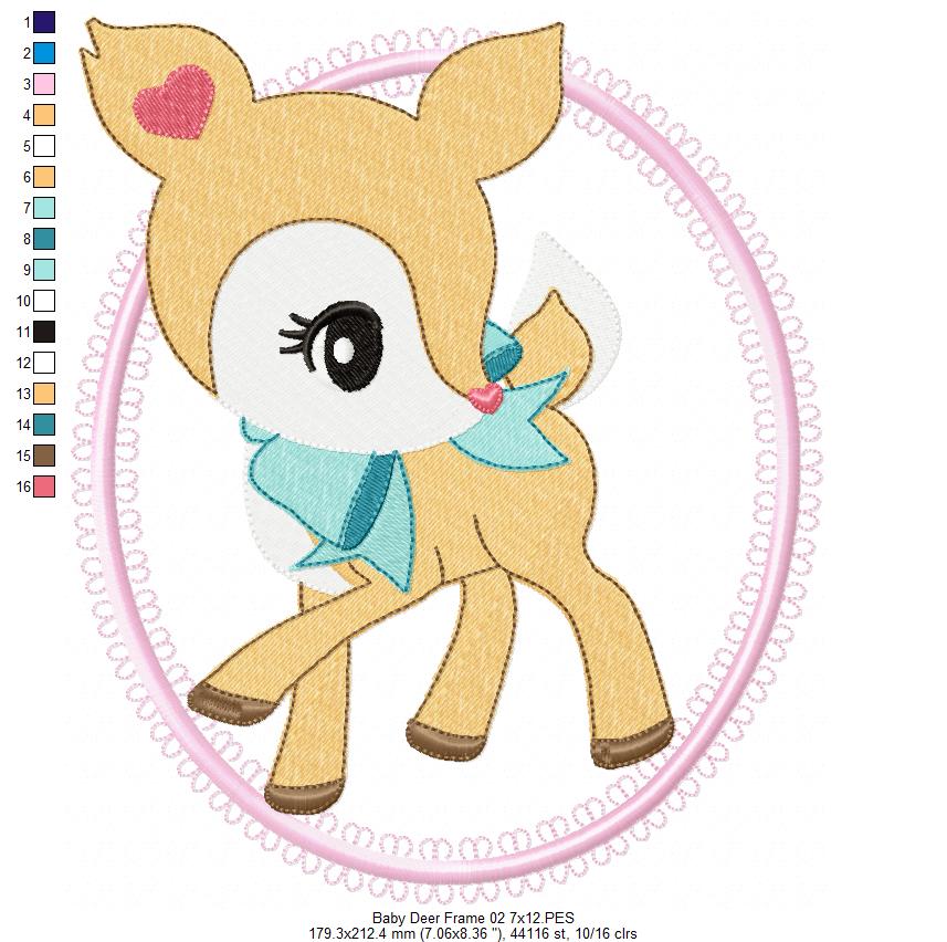 Baby Deer Little Doe Frame - Applique - Machine Embroidery Design