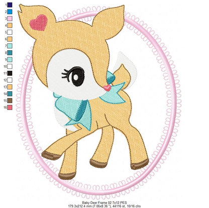 Baby Deer Little Doe Frame - Applique - Machine Embroidery Design