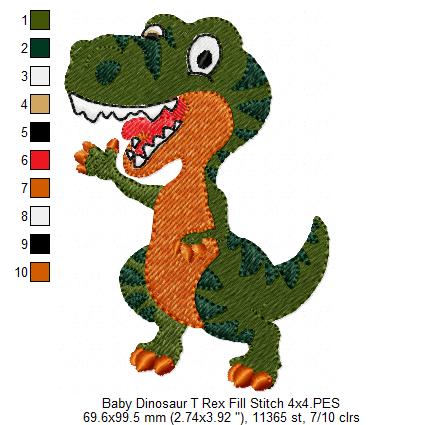 Baby Dinosaur T-Rex - Fill Stitch Embroidery
