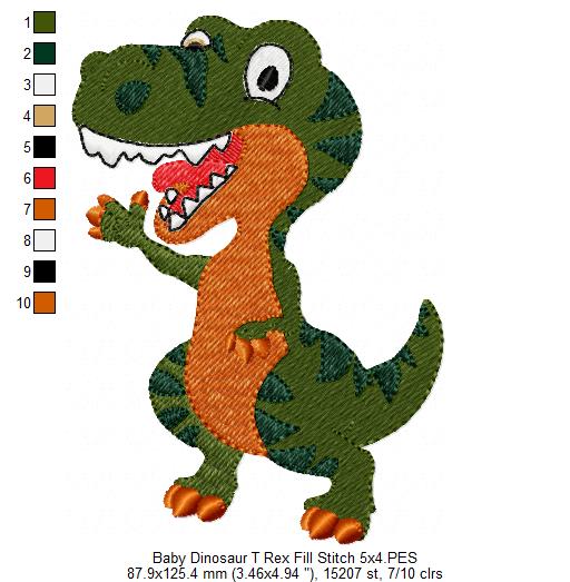 Baby Dinosaur T-Rex - Fill Stitch Embroidery