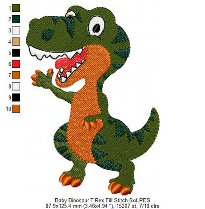 Baby Dinosaur T-Rex - Fill Stitch Embroidery