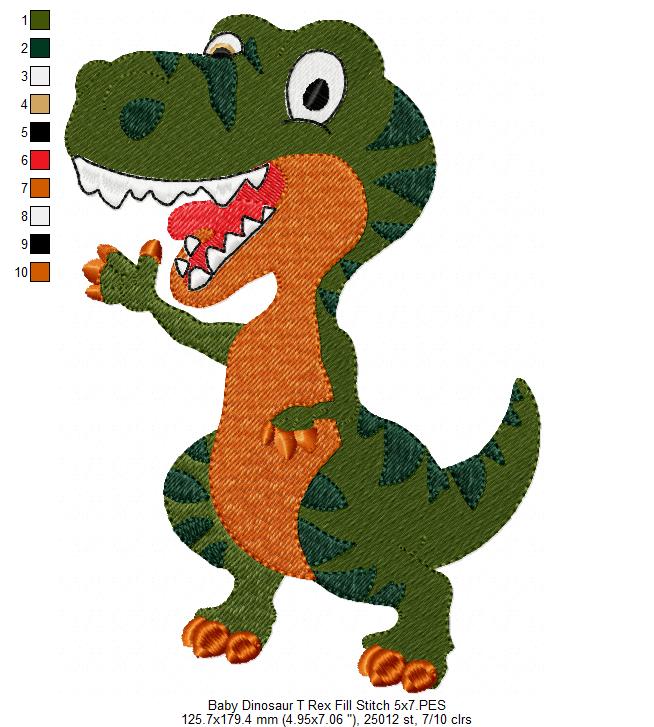 Baby Dinosaur T-Rex - Fill Stitch Embroidery