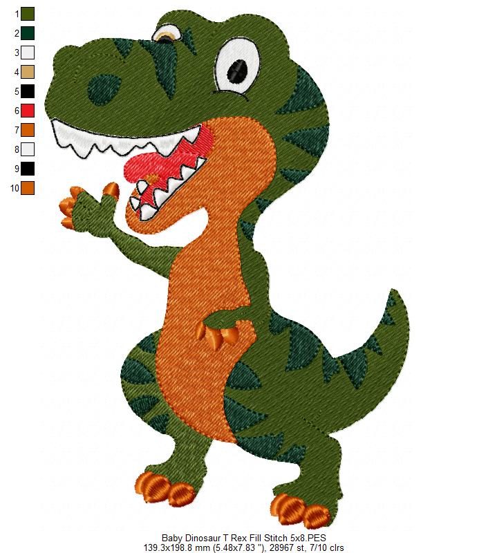 Baby Dinosaur T-Rex - Fill Stitch Embroidery