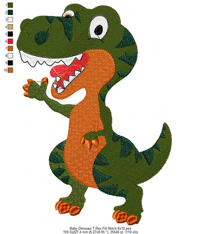 Baby Dinosaur T-Rex - Fill Stitch Embroidery