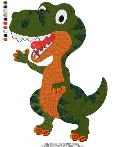Baby Dinosaur T-Rex - Fill Stitch Embroidery