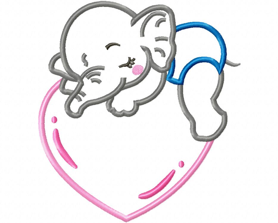 Sweet Baby Elephant Hearts Collection - Applique - Machine Embroidery Design
