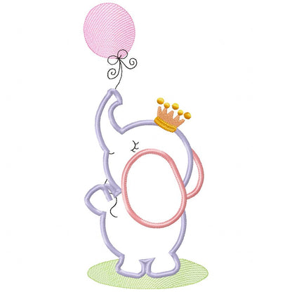 Baby Elephant With Balloon - Appliqué – Machine Embroidery Design