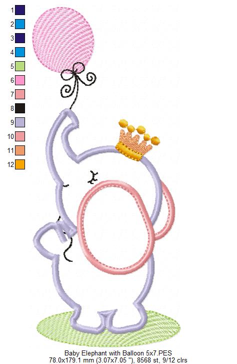 Baby Elephant With Balloon - Appliqué – Machine Embroidery Design