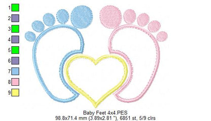 Sweet Baby Feet Heart - Appliqué – Machine Embroidery Design