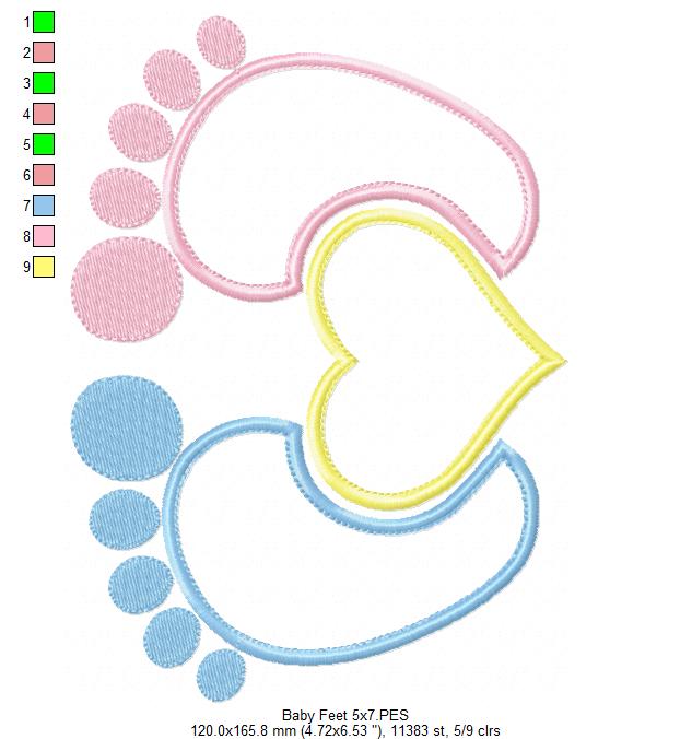 Sweet Baby Feet Heart - Appliqué – Machine Embroidery Design