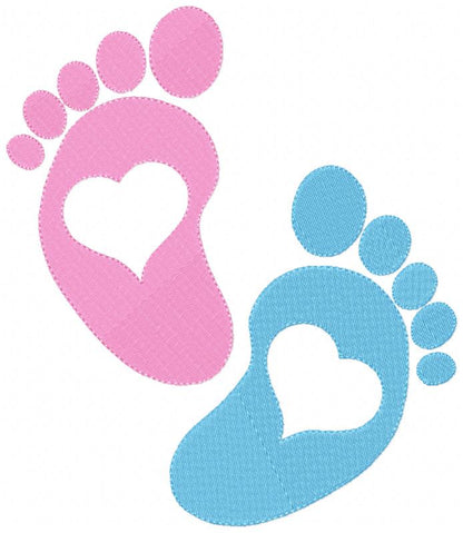 Tiny Baby Feet with Hearts - Fill Stitch - Machine Embroidery Design