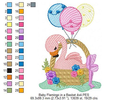 Baby Flamingo In Basket - Fill Stitch – Machine Embroidery Design