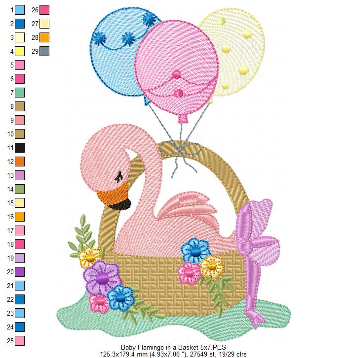 Baby Flamingo In Basket - Fill Stitch – Machine Embroidery Design