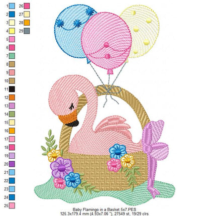 Baby Flamingo In Basket - Fill Stitch – Machine Embroidery Design