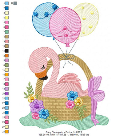 Baby Flamingo In Basket - Fill Stitch – Machine Embroidery Design