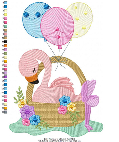 Baby Flamingo In Basket - Fill Stitch – Machine Embroidery Design