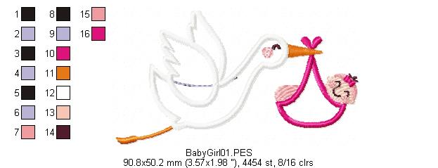 Baby Girl Sleeping - Applique - Machine Embroidery Design