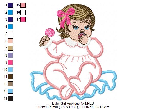 Baby Girl with Candy - Applique - Machine Embroidery Design