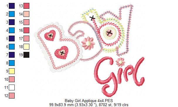 Sweet Baby Girl Buttons - Applique - Machine Embroidery Design