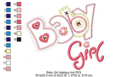 Sweet Baby Girl Buttons - Applique - Machine Embroidery Design