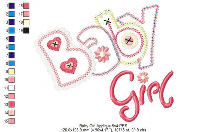 Sweet Baby Girl Buttons - Applique - Machine Embroidery Design